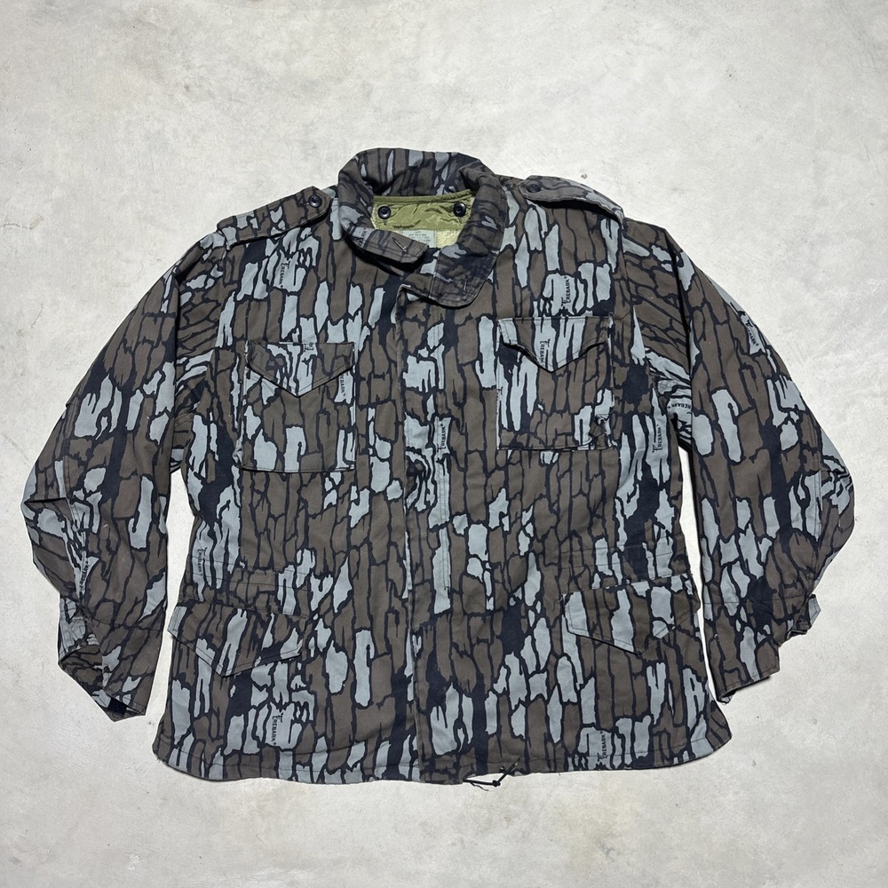 VTG Cabelas M-65 Field Jacket Trebark Camouflage USA Made Men's SZ XL Military